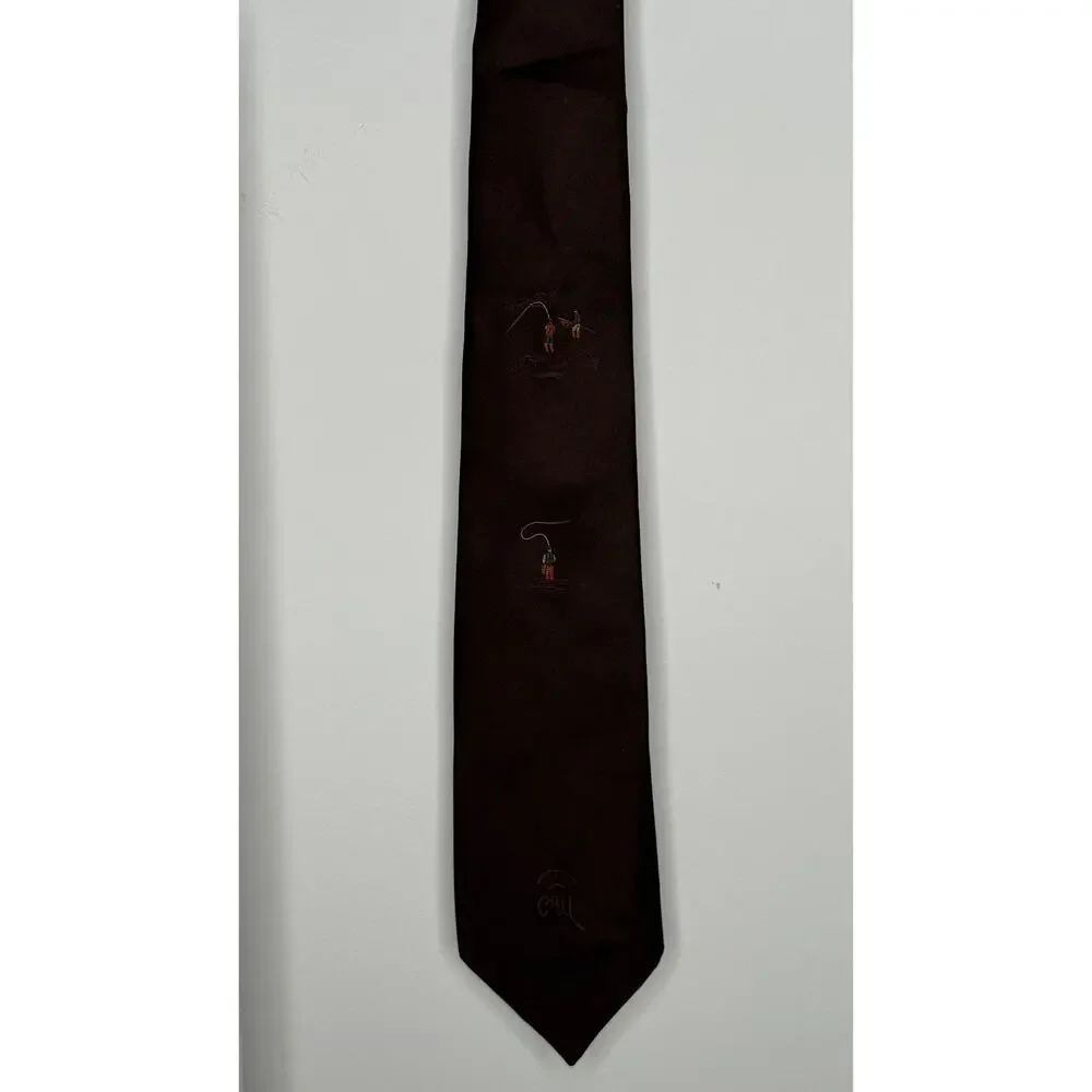 1950s Countess Mara Brown Silk Fisherman Novelty Tie Wide Necktie NWT